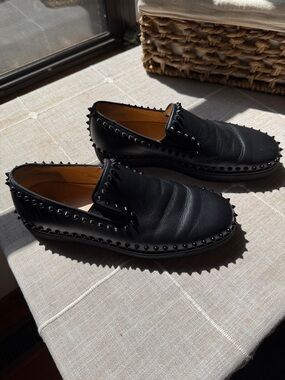 Christian Louboutin Black Studded Leather Slip-On Loafers